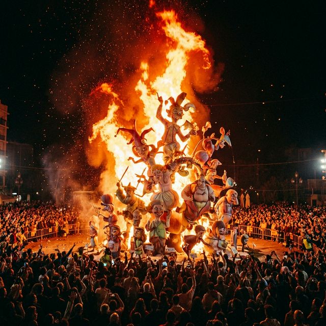 Plaza de toros de Valencia en Fallas con pirotecnia de fondo