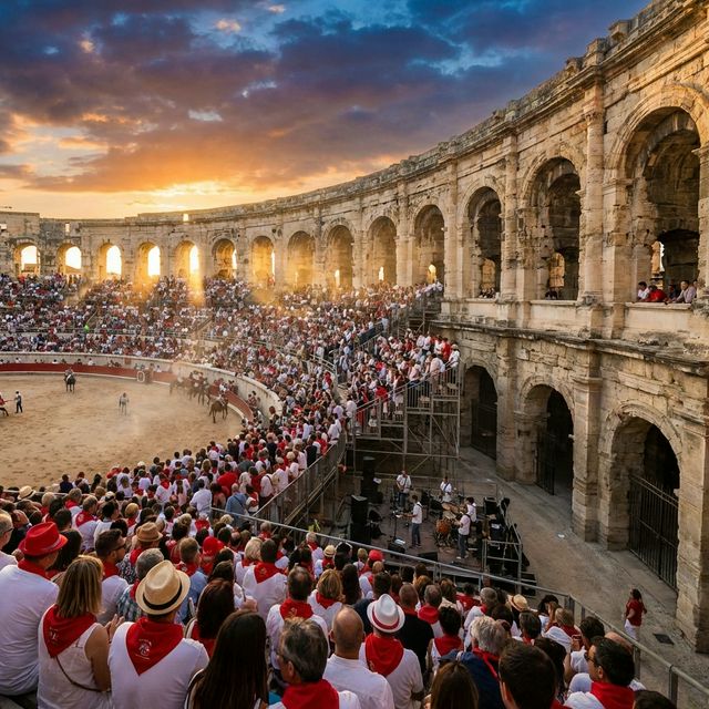 Anfiteatro romano de Nîmes preparado para corrida de toros