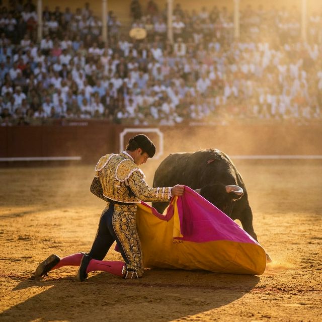 Torero ejecutando una verónica en la plaza